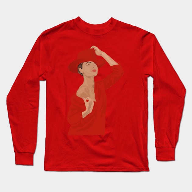 Sensual red hat lady Long Sleeve T-Shirt by Imaginarts